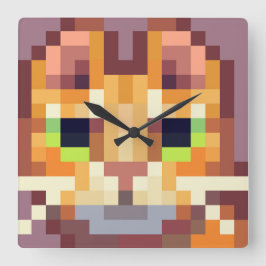 Relógio Quadrado Cat pixelart, Pixel Art 