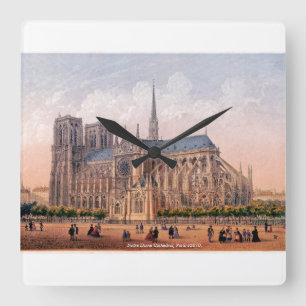Relógio Quadrado Catedral de Notre Dame, 1870, impressão de Paris,