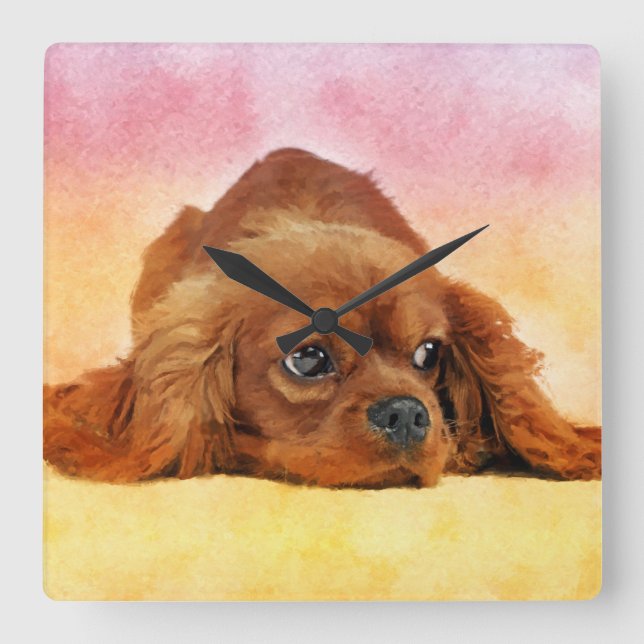 Relógio Quadrado Cavalier King Charles Spaniel (Frente)