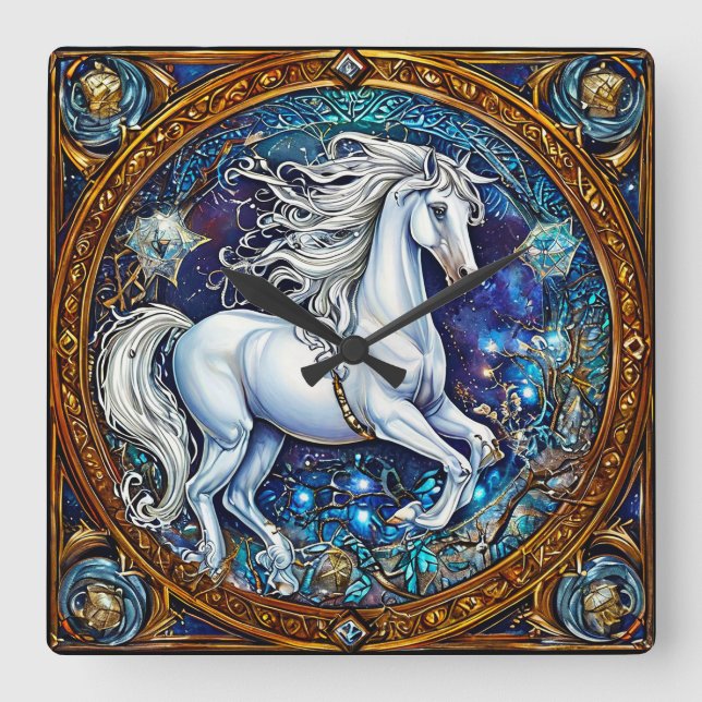 Relógio Quadrado Cavalo de Conto de Fadas (Frente)
