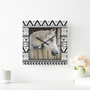 Relógio Quadrado Cavalo de Foto Custom Ocidental Chic 1