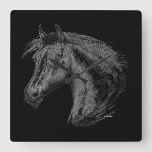 Relógio Quadrado Cavalo:Preto