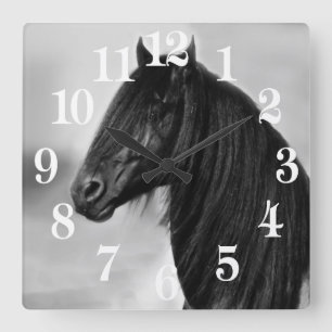 Relógio Quadrado Cavalo preto do garanhão do frisão