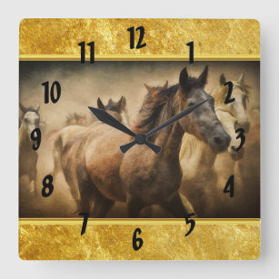 Relógio Quadrado Cavalo Quarter Americano com design de folha de ou