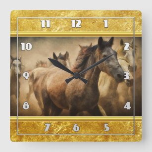 Relógio Quadrado Cavalo Quarter Americano com design de folha de ou