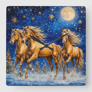 Relógio Quadrado Cavalos de Desenho Animado Fofos