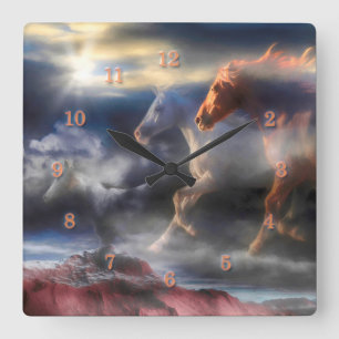 Relógio Quadrado Cavalos de Espírito Selvagem CORREM ATÉ AMANHÃ 