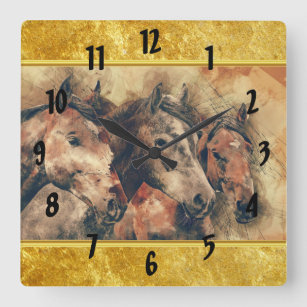 Relógio Quadrado Cavalos de raça pura correndo num campo