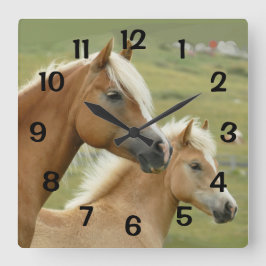Relógio Quadrado Cavalos Palomino - Mãe e Foto