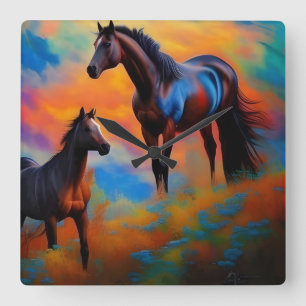 Relógio Quadrado Cavalos Selvagens *personalize*