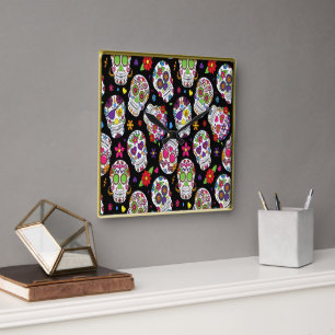 Relógio Quadrado Caveira de açúcar Assustador e aterrorizante intim
