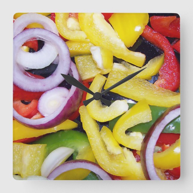 Relógio Quadrado Cebolas e pimentos (Frente)