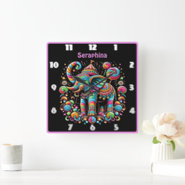 Relógio Quadrado Celebração colorida de elefantes