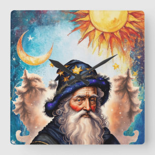 Relógio Quadrado Celestial Wizard Sun e Lua