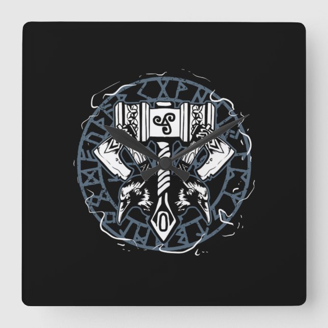 Relógio Quadrado Celtic Huginn E Muninn Raven Viking (Frente)
