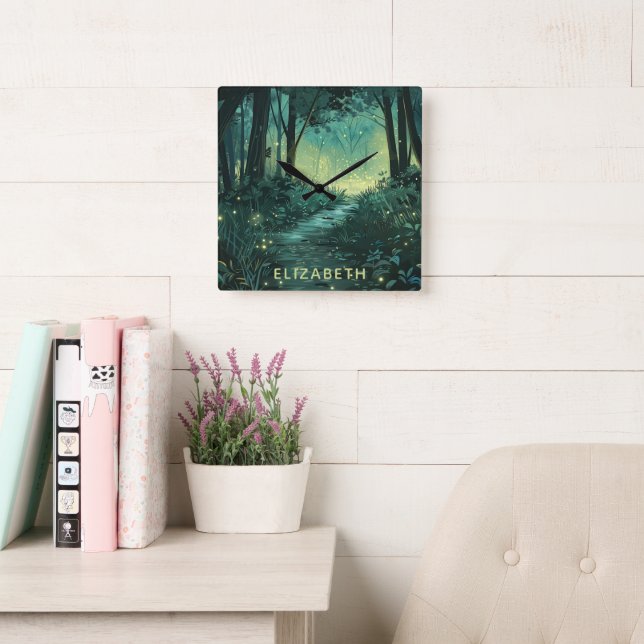 Relógio Quadrado Cena de Floresta Personalizada (Sala de leitura)