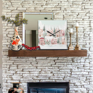 Relógio Quadrado Cena de inverno de Cor da Água, Cor de Água, Rosa