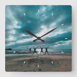 Relógio Quadrado Cena de praia Personalizada do Oceano