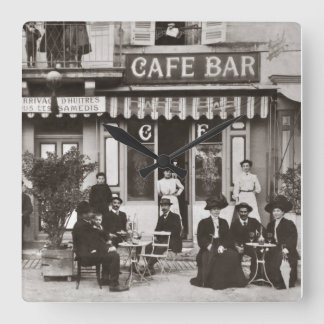 Relógio Quadrado Cena francesa do bar do café do vintage