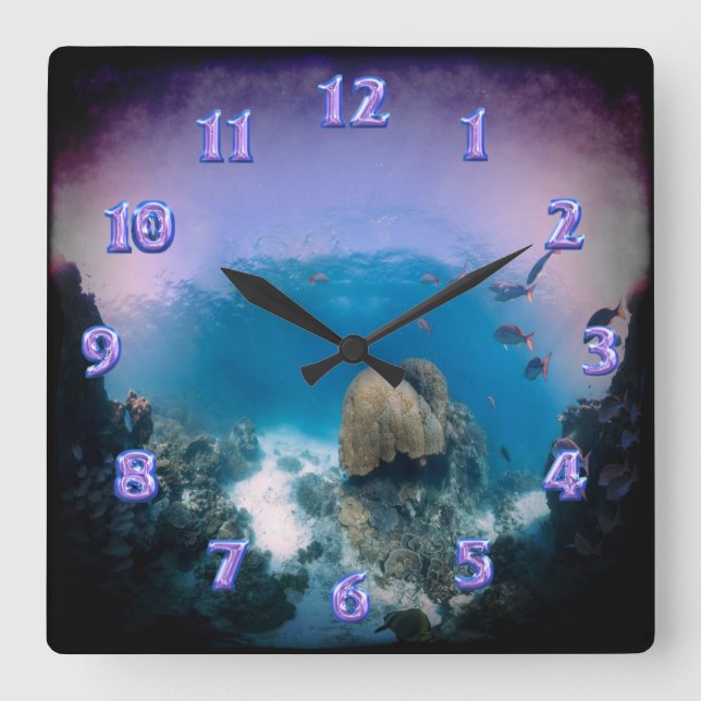 Relógio Quadrado Cena submarina Wall clock (Frente)