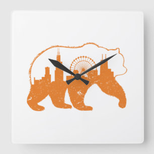 Relógio Quadrado Centro de Chicago, Urso Andando em Silhoue