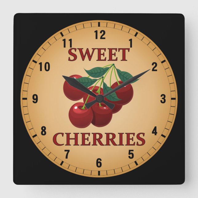 Relógio Quadrado Cerejas Doce (Frente)