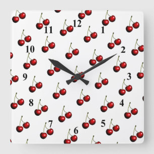 Relógio Quadrado Cerejas Vermelhas frescas e doces