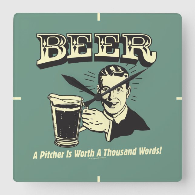 Relógio Quadrado Cerveja: Um Jogador Vale 1000 Palavras (Frente)