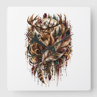 Relógio Quadrado Cervo Tribal Boho, Sonhando com Cervo