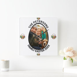 Relógio Quadrado Cesta de Ovos de Páscoa com Foto Personalizada da 