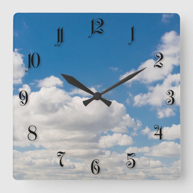 Relógio Quadrado Céu azul nublado (Frente)