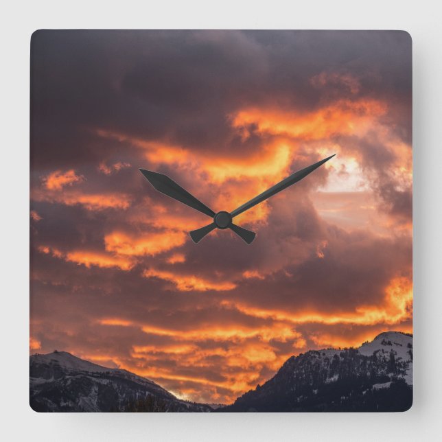 Relógio Quadrado Céus de Fogo Sunset (Frente)
