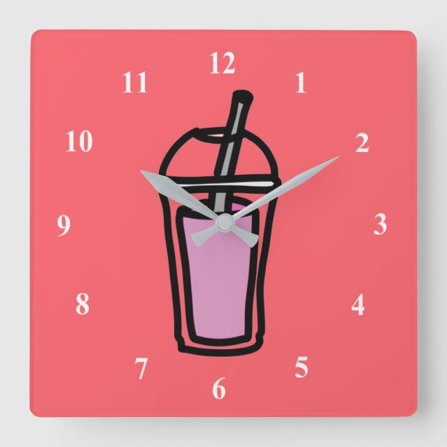 Relógio Quadrado Chá com leite Bubble Tea adolescente menina rosa (Frente)