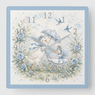 Relógio Quadrado Chá de Bebê Mother Goose Blue Rose Standards