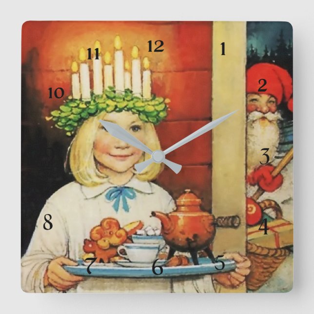 Relógio Quadrado “Chá de Natal” de Jenny Nystrom (Frente)