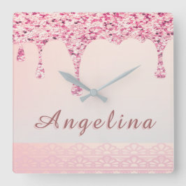 Relógio Quadrado Chá de Noiva com Brilho Glam Rosa Elegante e Renda