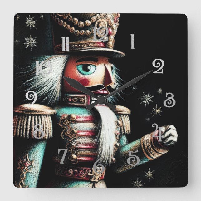 Relógio Quadrado Chalk Illustrated Christmas Nutcracker (Frente)