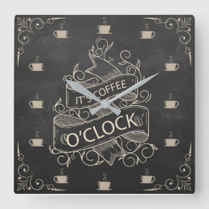 Relógio Quadrado Chalkboard Retro Coffee Clock Wall Clock