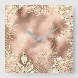 Relógio Quadrado Champaigne Gold Palm Leafs Metal Blush Skinny