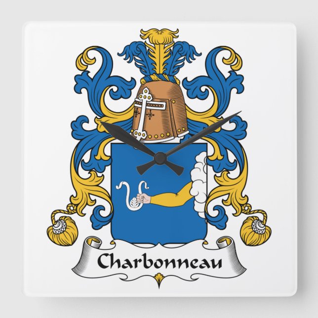 Relógio Quadrado Charbonneau Family Crest (Frente)