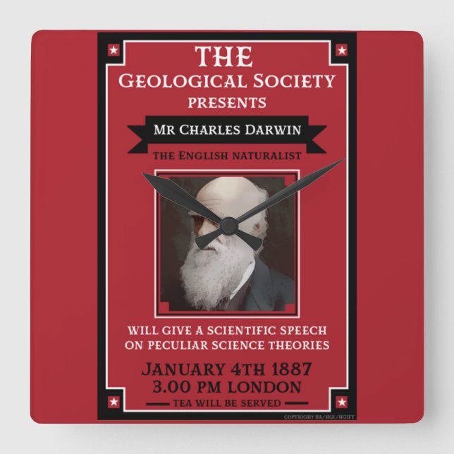 Relógio Quadrado Charles Darwin Vintage Repro Retro   (Frente)