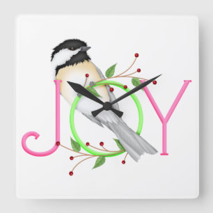 Relógio Quadrado Charmoso Chickadee "Alegria"