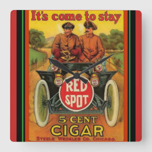 Relógio Quadrado Charuto Vermelho Vintage Ad Wall Clock