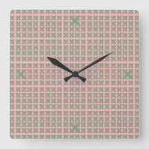 Checkered Pink and Green Square Wall Clock