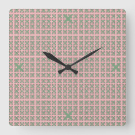 Relógio Quadrado Checkered Pink and Green Square Wall Clock