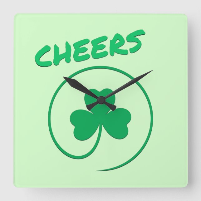 Relógio Quadrado Cheers Irish Clover Shamrock Retro (Frente)