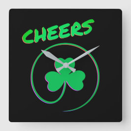 Relógio Quadrado Cheers Shamrock Clover Ireland