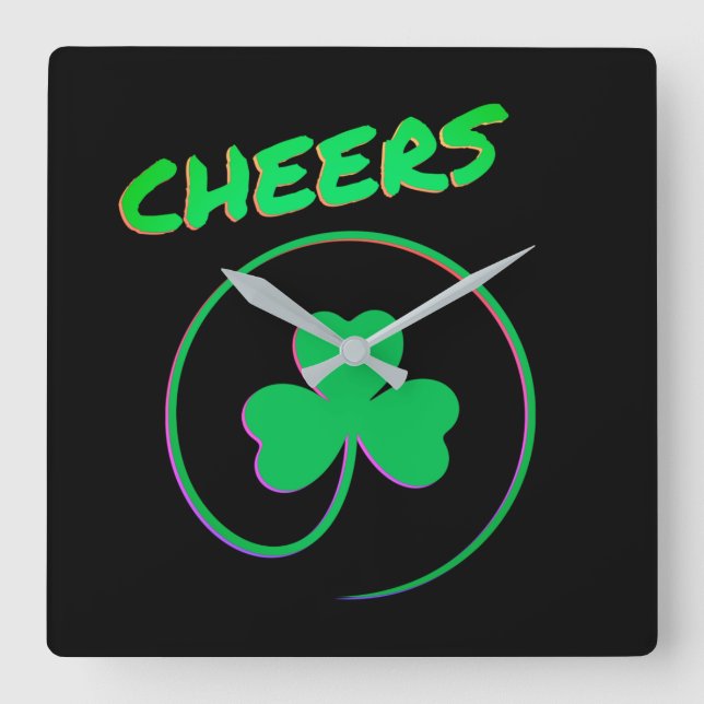Relógio Quadrado Cheers Shamrock Clover Ireland (Frente)