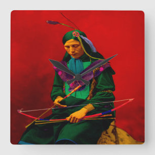Relógio Quadrado Cherokee Native American Pop Art