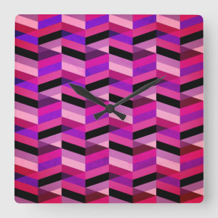 Relógio Quadrado Chevron/Herringbone Abstrato   Roxos e Violeta